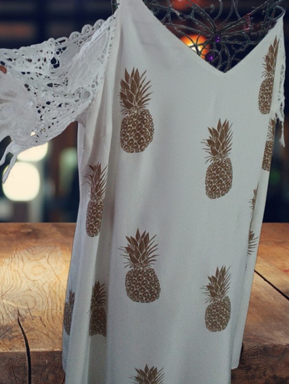 SHEIN Pineapple Print Cami Dress with Crochet Sleeves Size 4xl Fits Like 2-3x - Picture 4 of 5